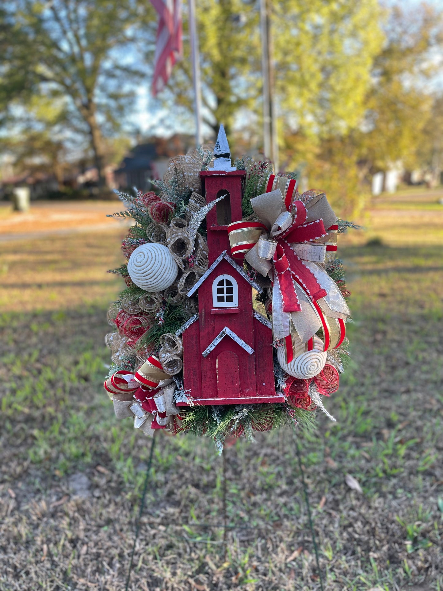 Red church Christmas wreath