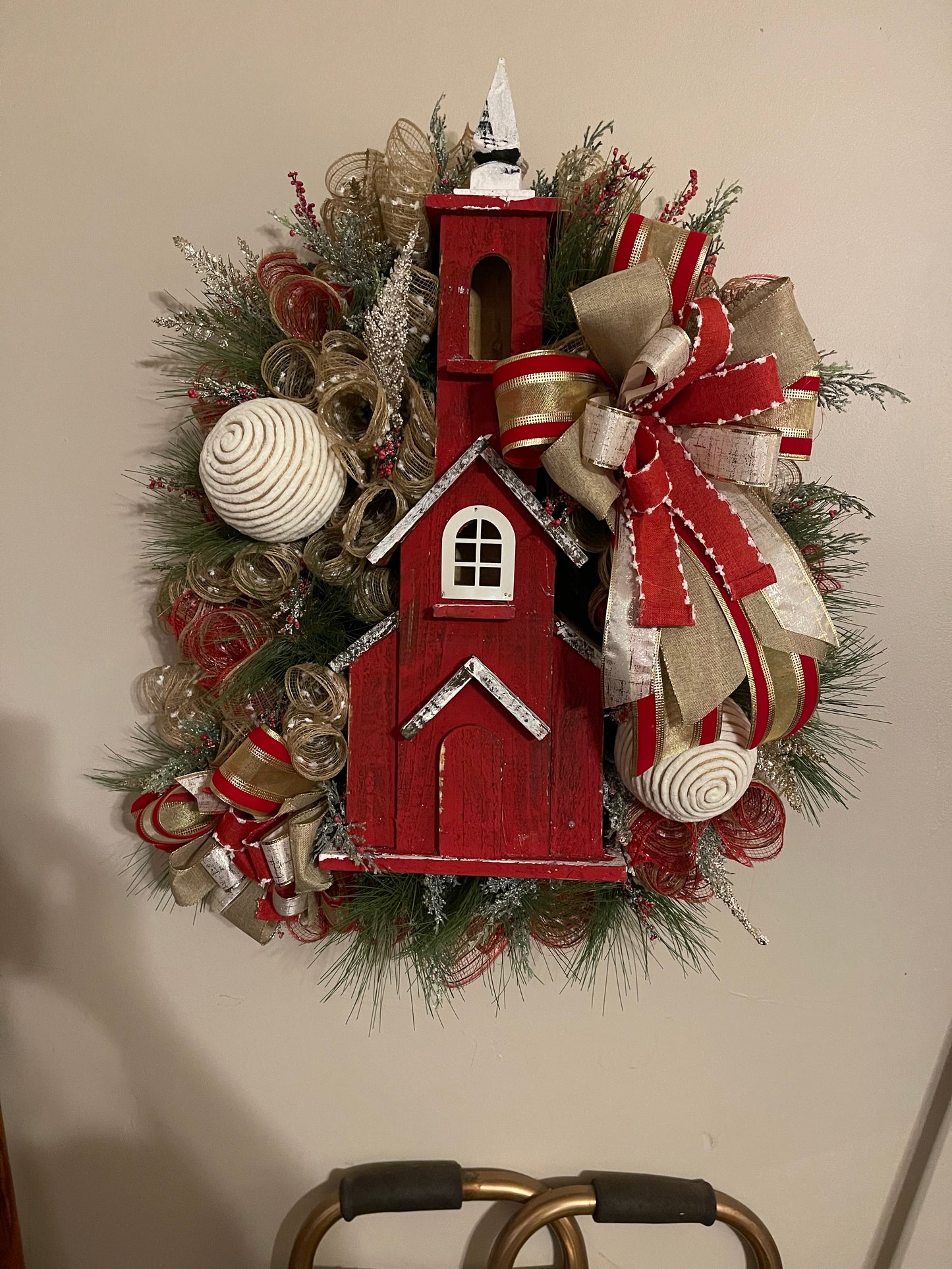 Red church Christmas wreath